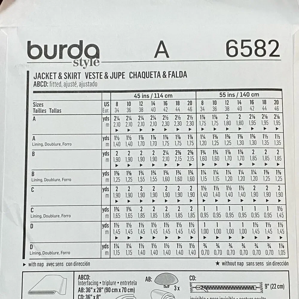 Burda sewing pattern #6582 blazer jacket & skirt set UNCUT size US 8-20